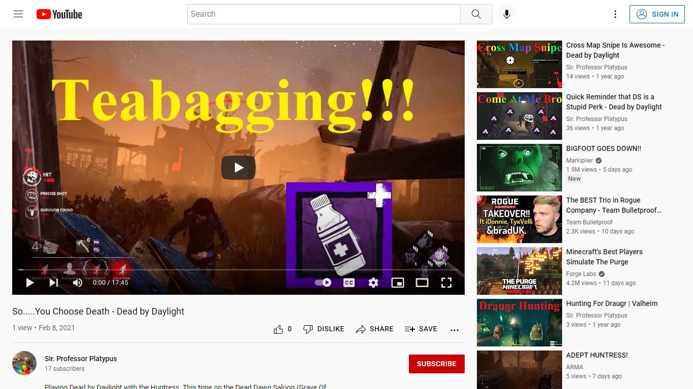 So.....You Choose Death - Dead by Daylight - YouTube